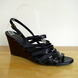 J Crew Black Leather Merkato Midheel Wedge
